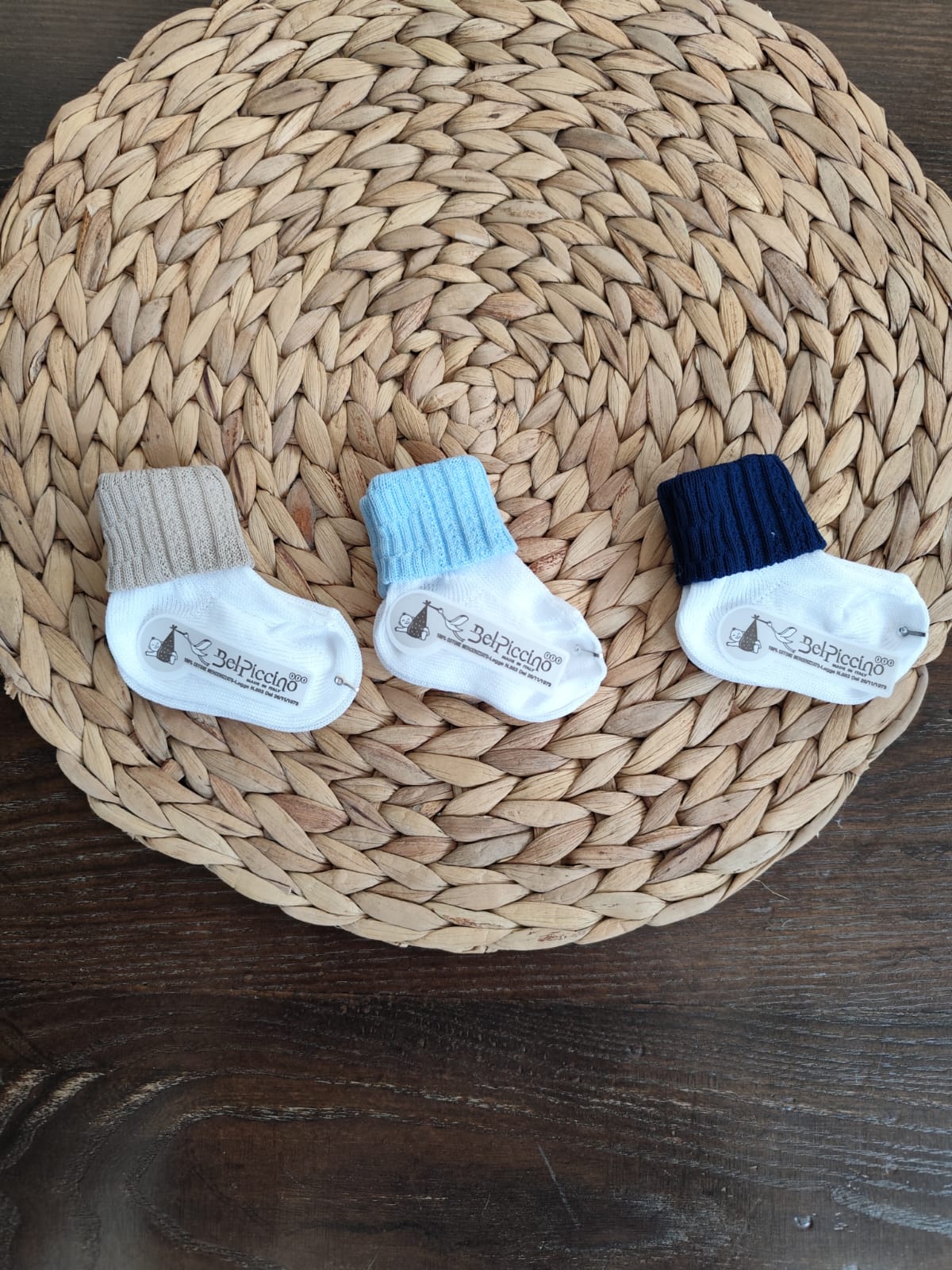 Calzini Neonato filo con risvolto colorato