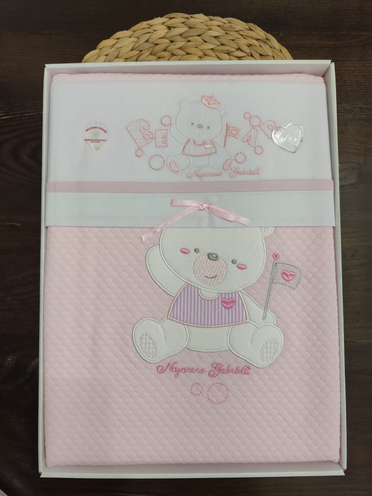 Coordinato carrozzina neonata in cotone con coperta