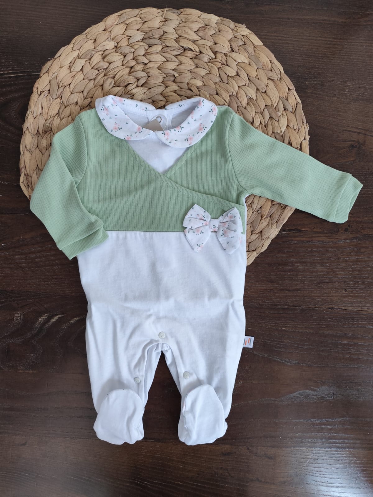 Tutina in jersey neonata rosa verde