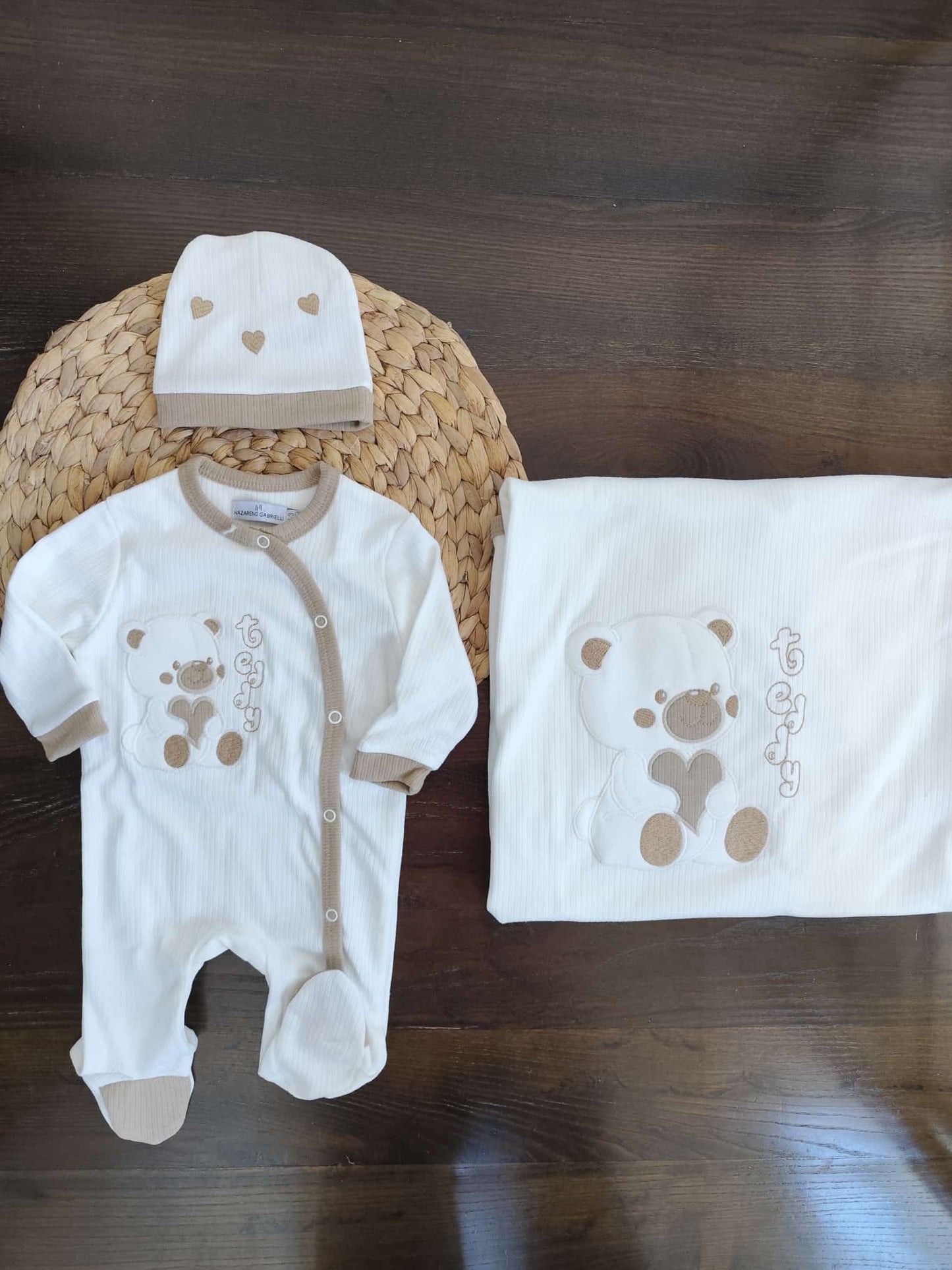 Set nascita "teddy" unisex in cotone