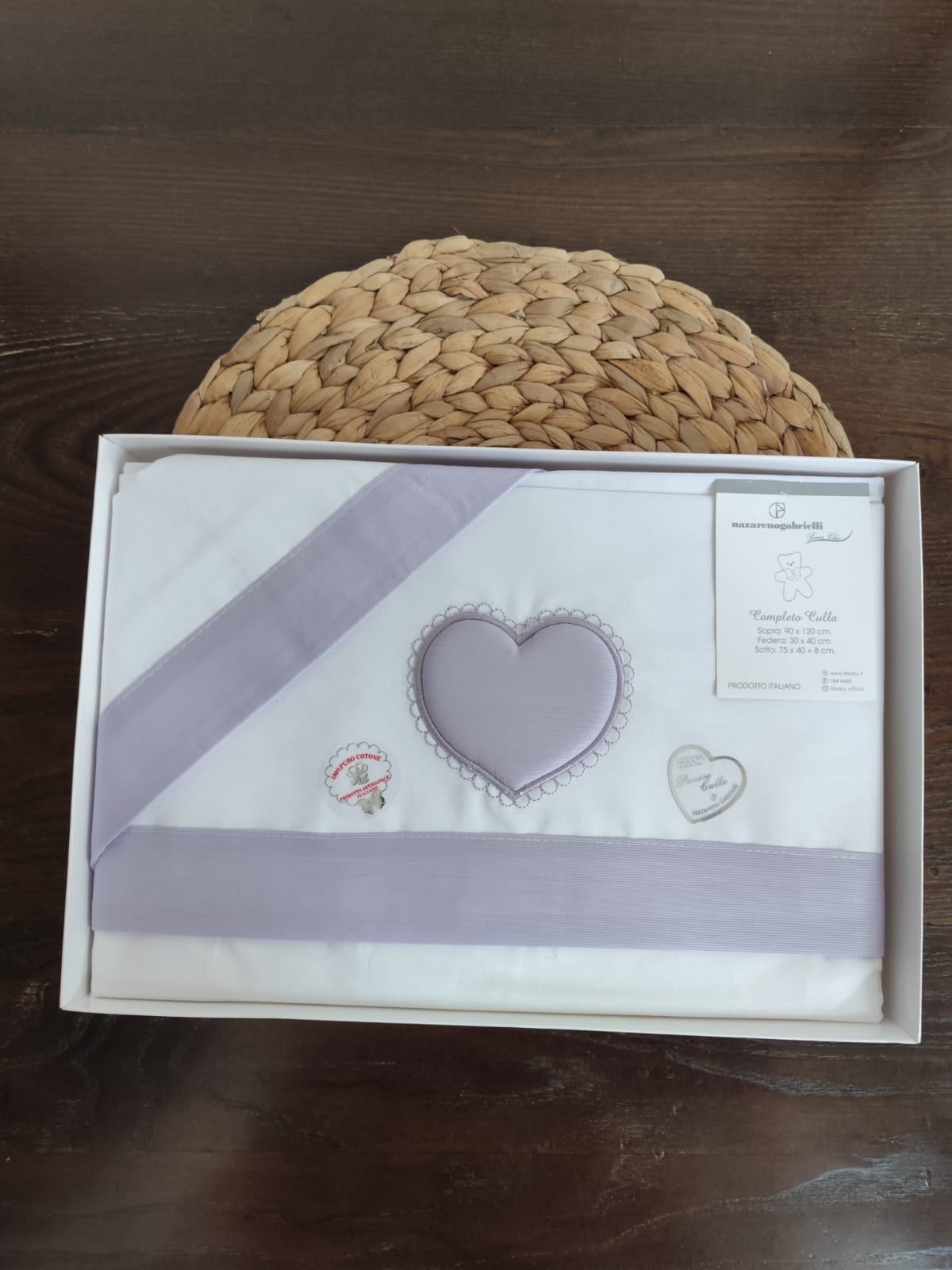 Completo culla neutro in cotone lilla