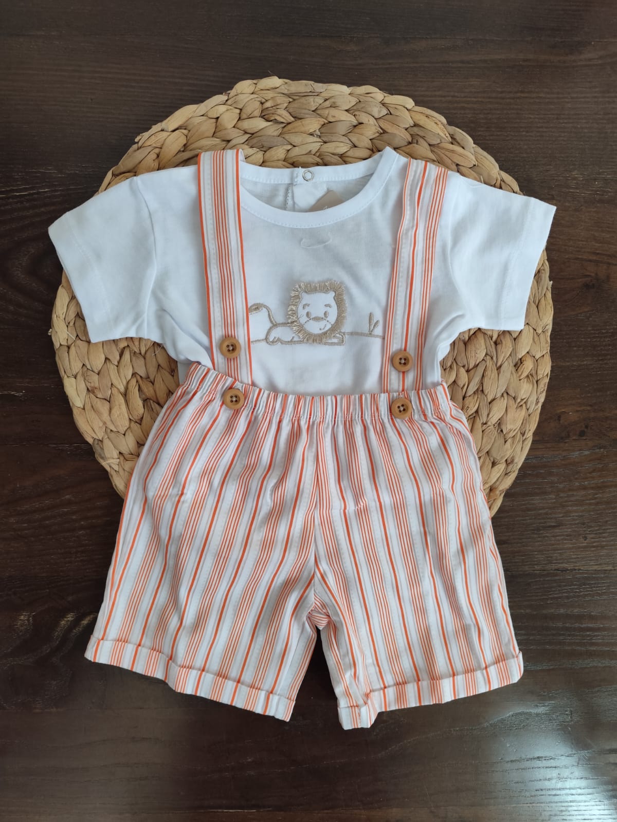 completo corto maschietto in cotone con salopette "leoncino"