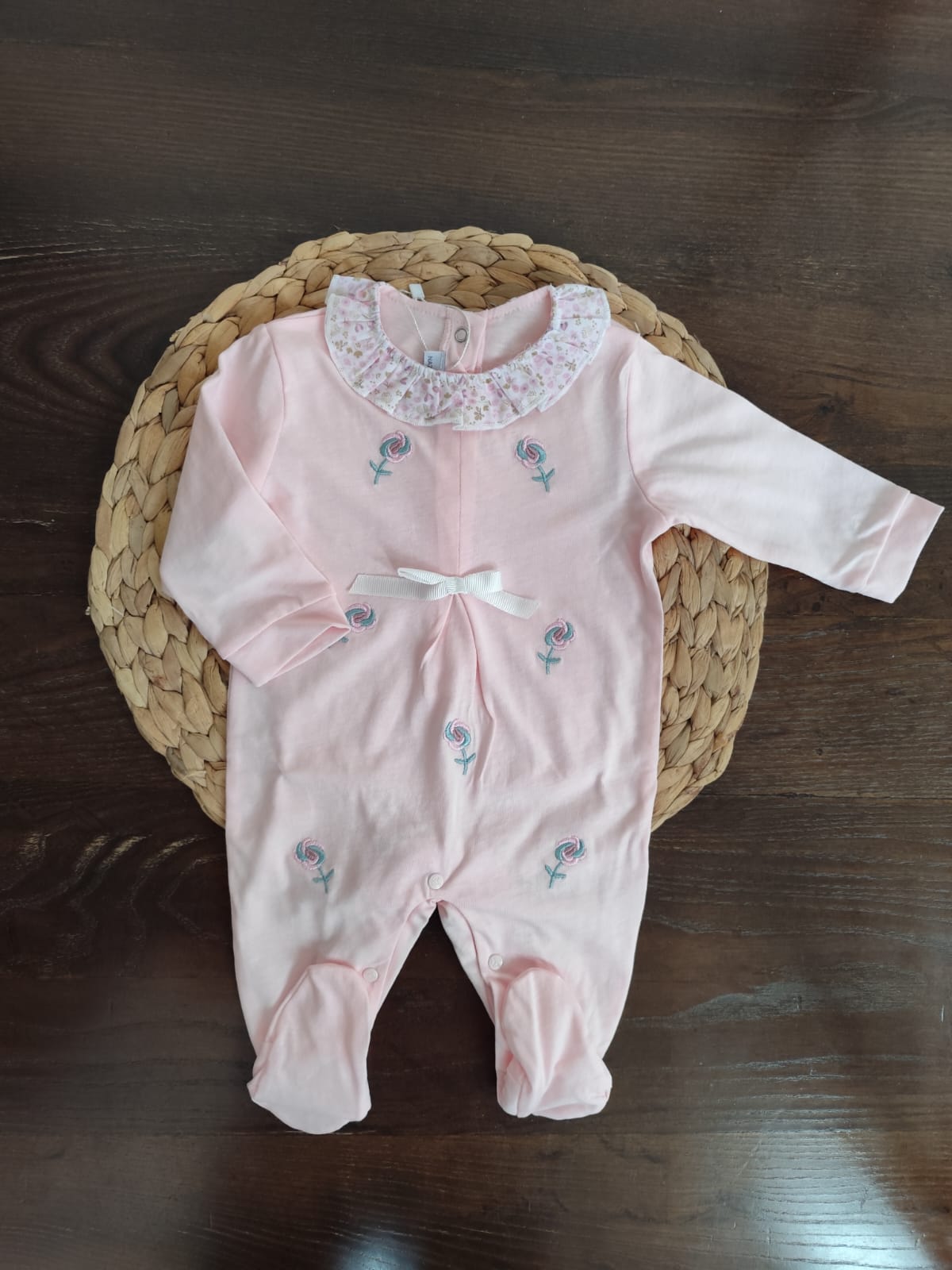 tutina bimba cotone rosa con colletto