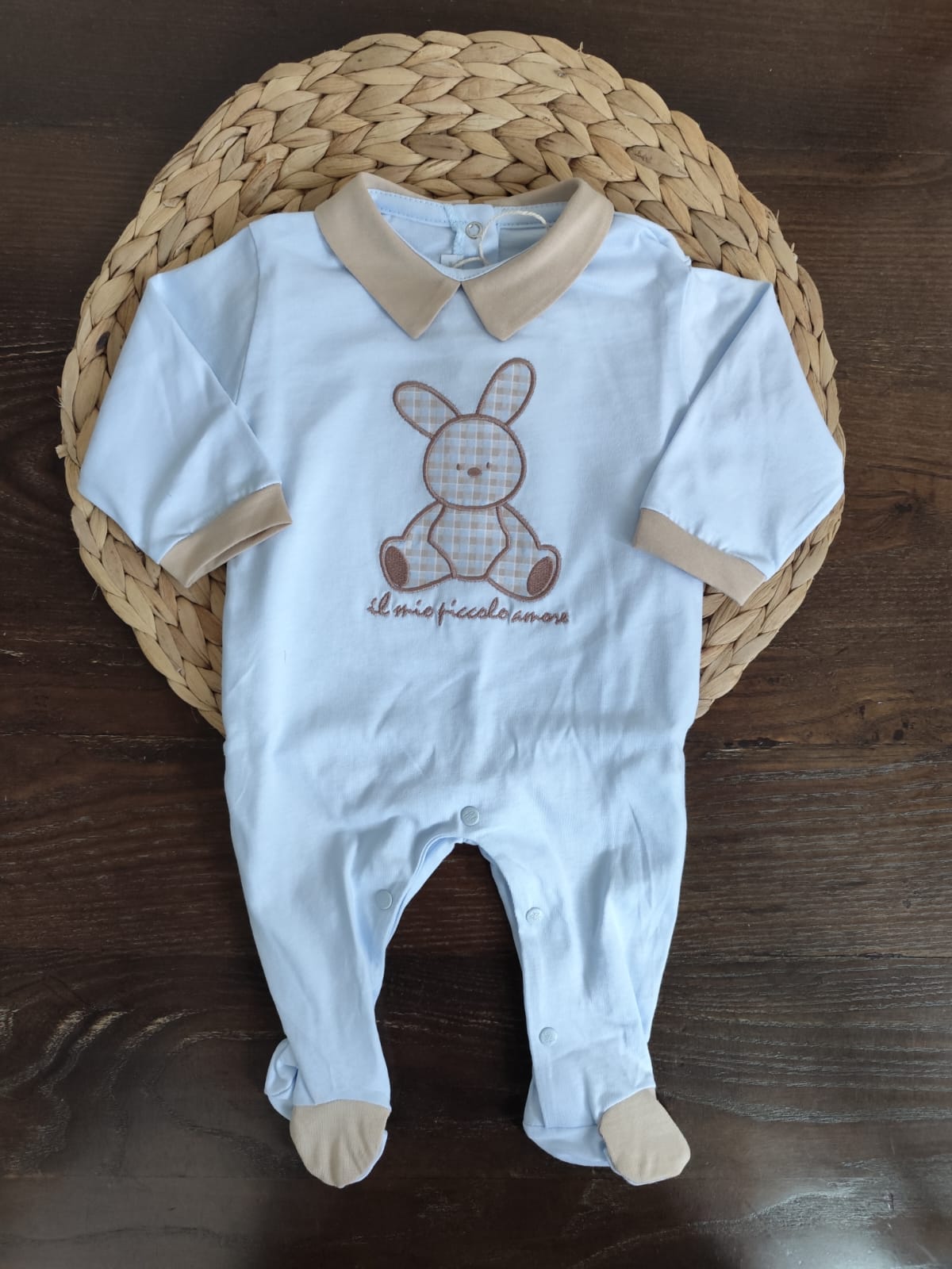 Tutina in cotone neonato azzurra "il mio piccolo amore"