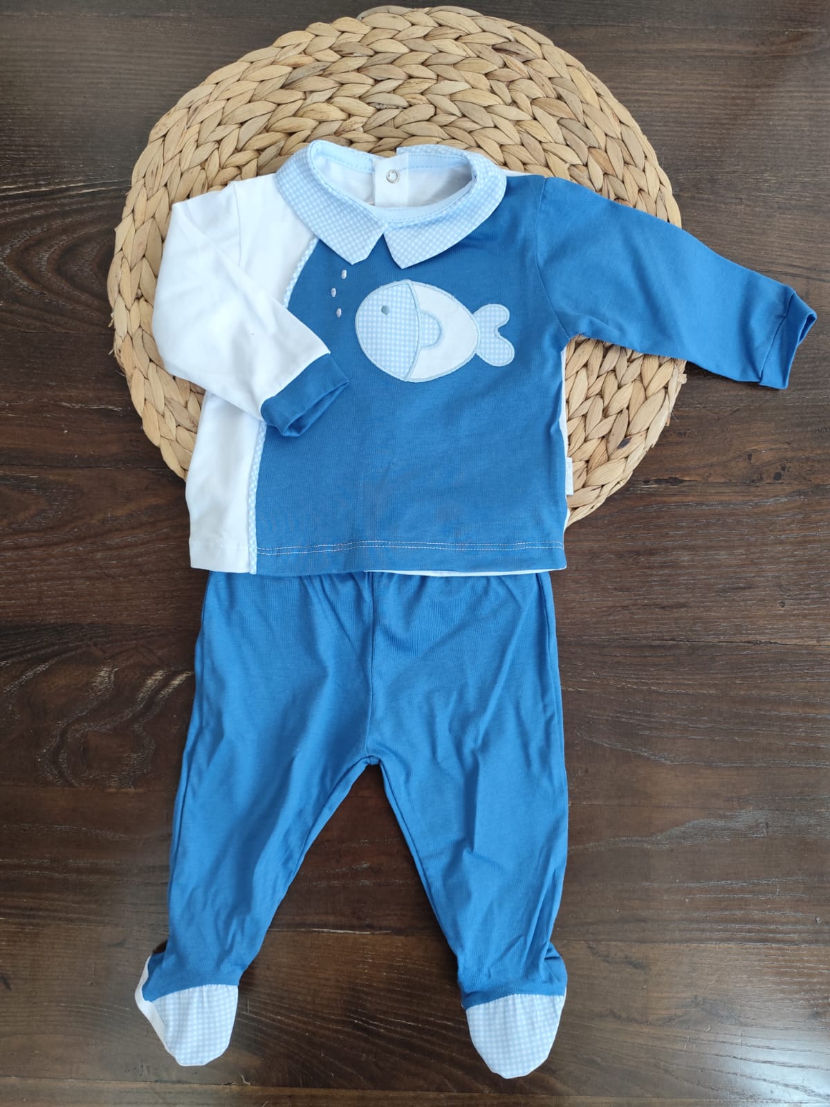 completino in cotone neonato pesciolino blu
