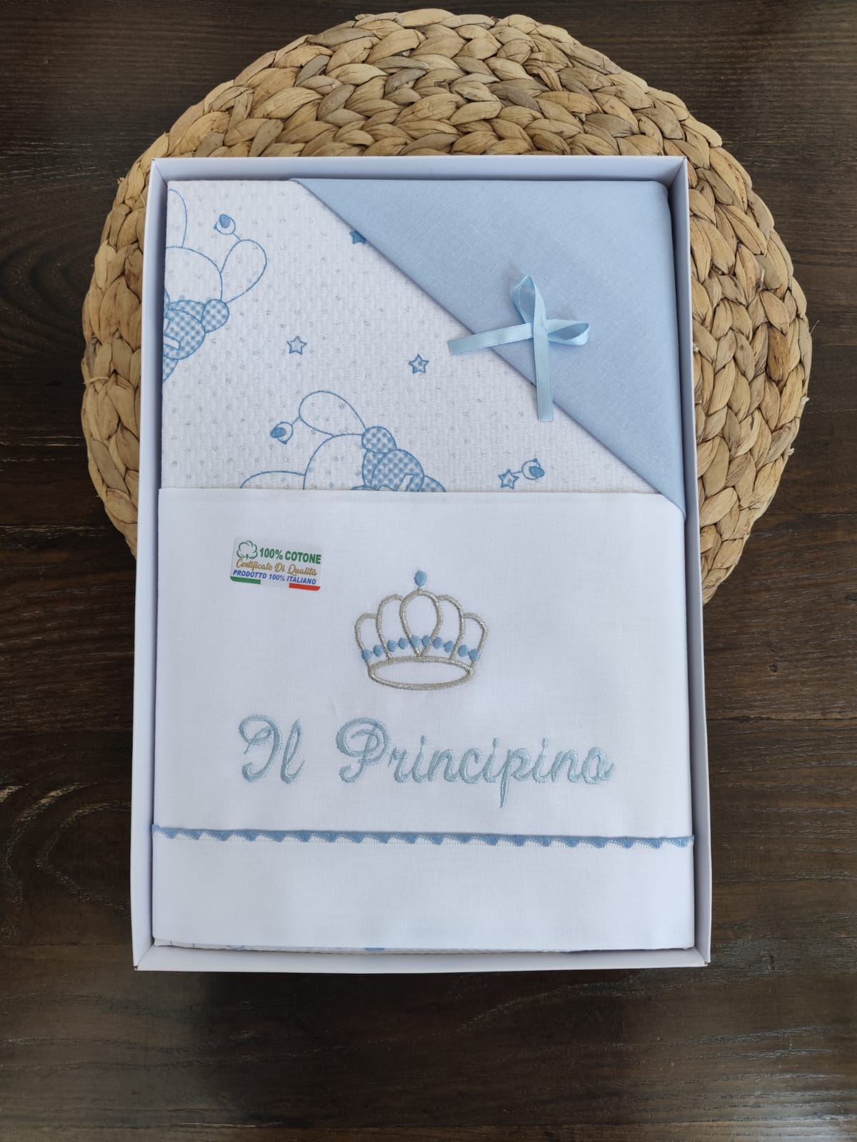 Coordinato carrozzina azzurro in cotone "il Principino"
