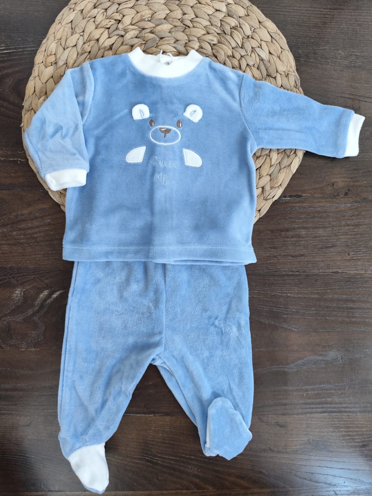 completino 2 pezzi in ciniglia blu piccole emozioni