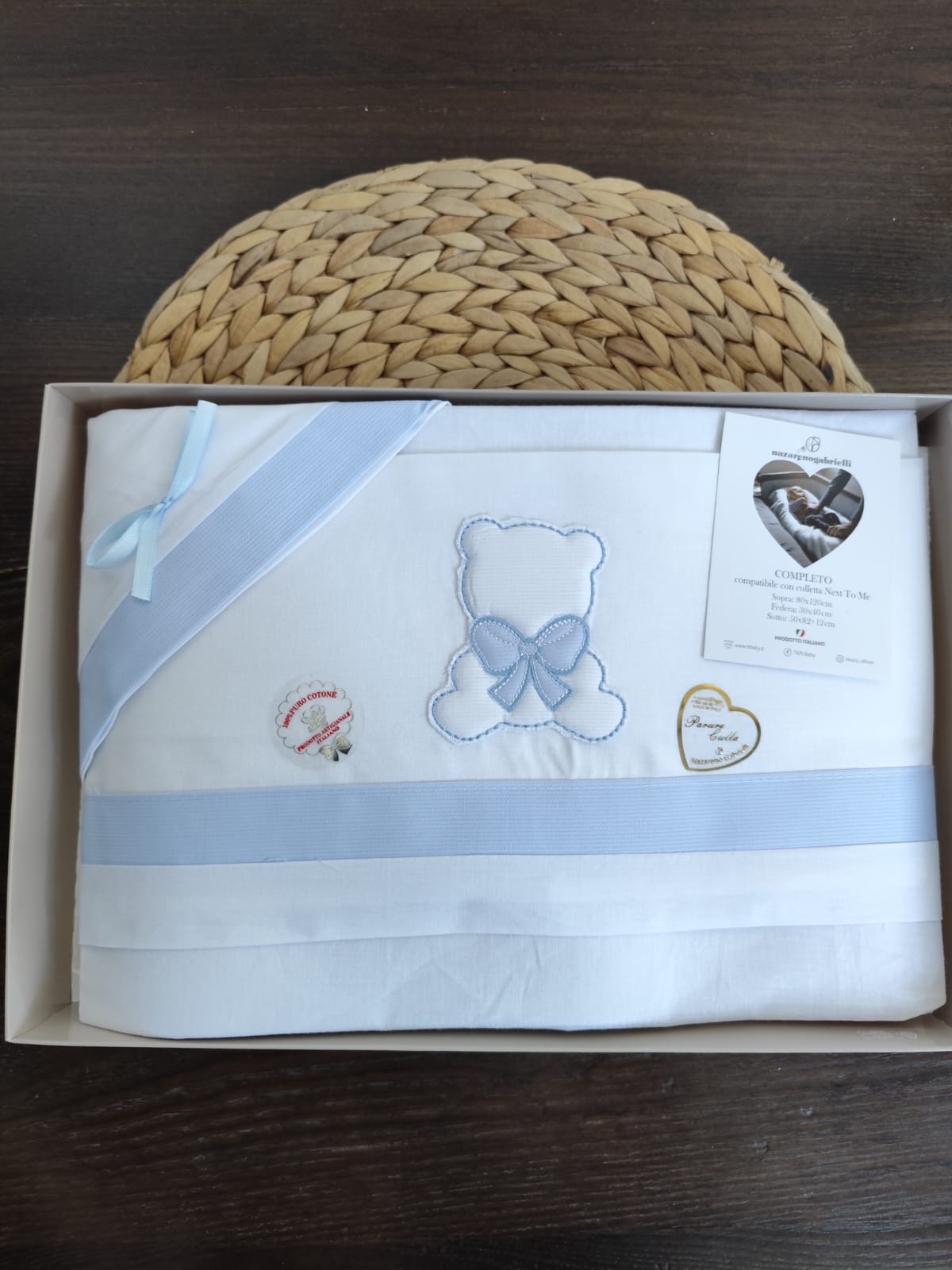 Completo culla azzurro next to me in cotone