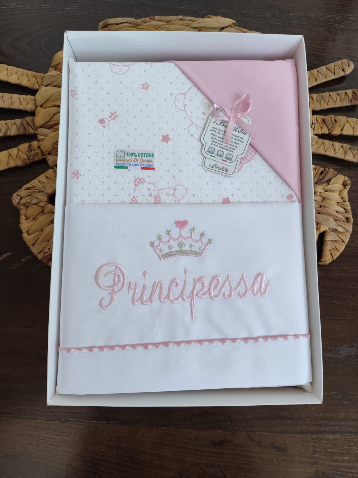 Coordinato culla neonata in cotone "Principessa"