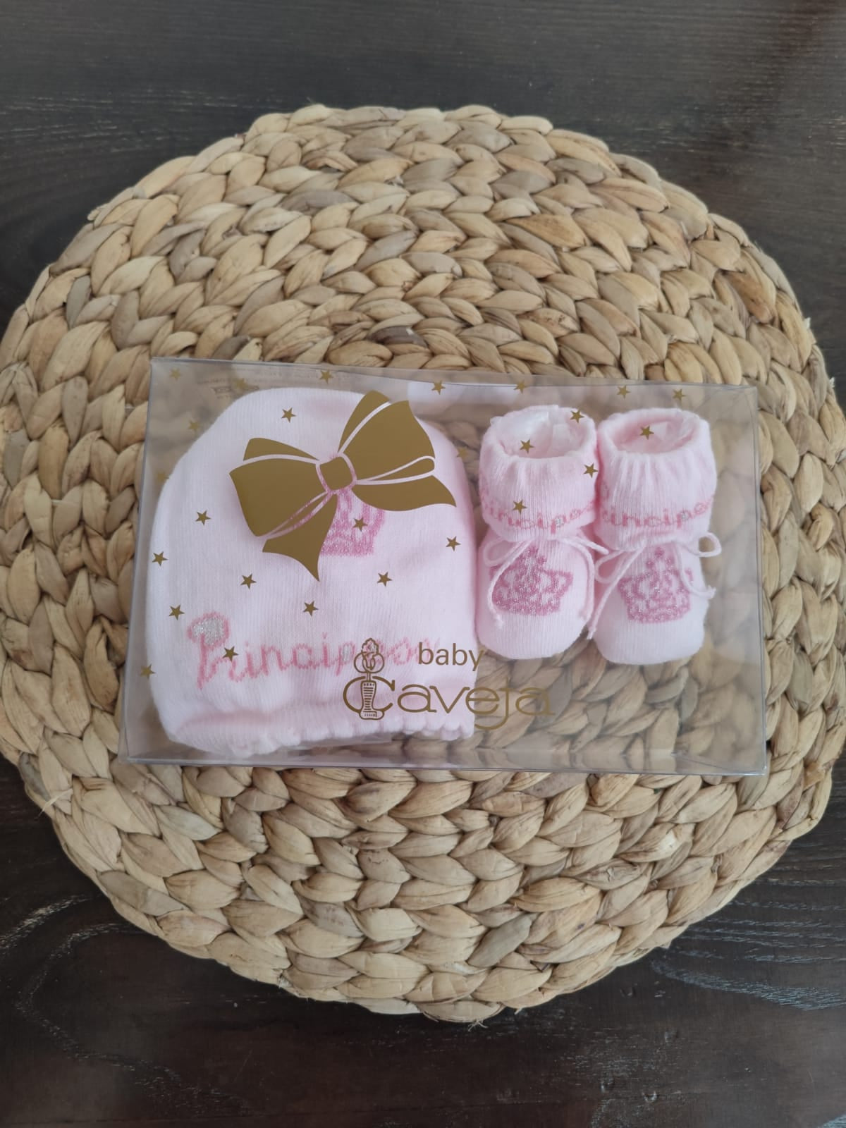 set cappellino e babbucce in cotone "Principessa"