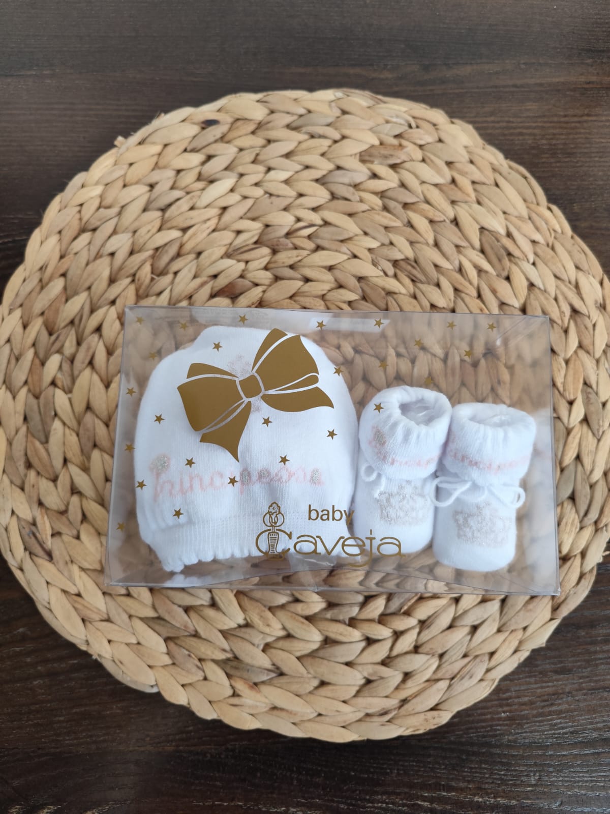 set cappellino e babbucce bianco in cotone "Principessa"