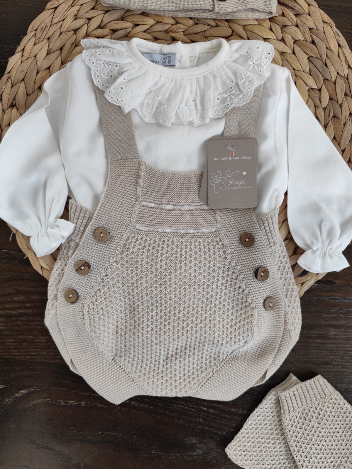 Set in filo di cotone pagliaccetto beige