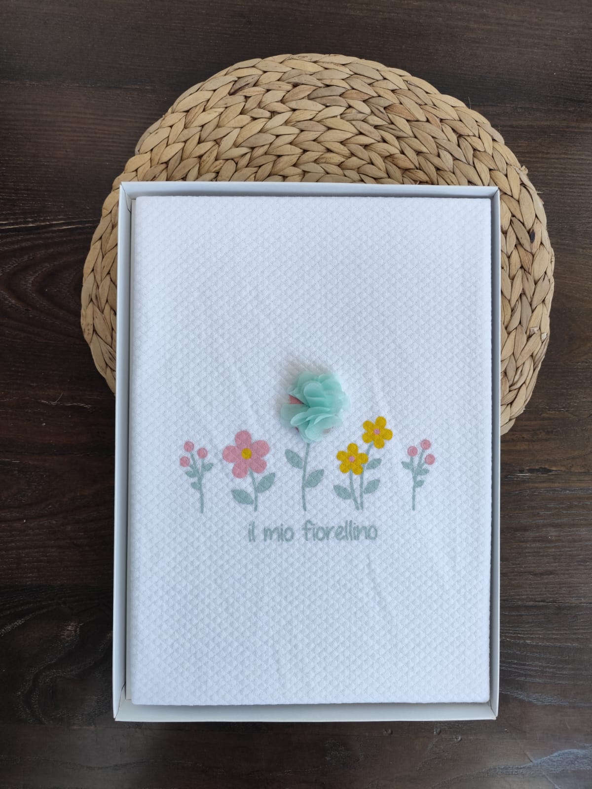Coordinato nascita in cotone "il mio fiorellino" verde