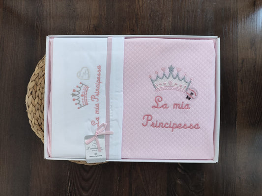 Coordinato lettino Principessa con lenzuola e copertina in cotone