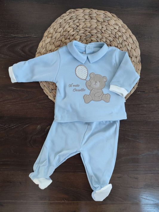 completino in Caldo Cotone "Il mio orsetto" celeste