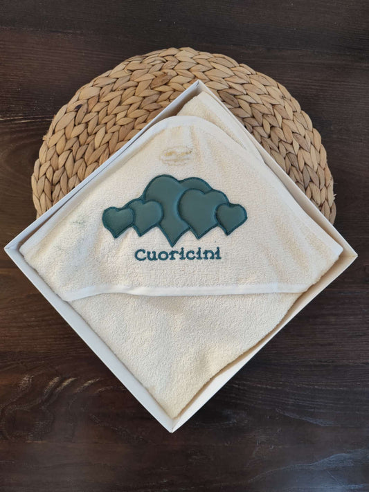 Accappatoio neonato in spugna cuoricini