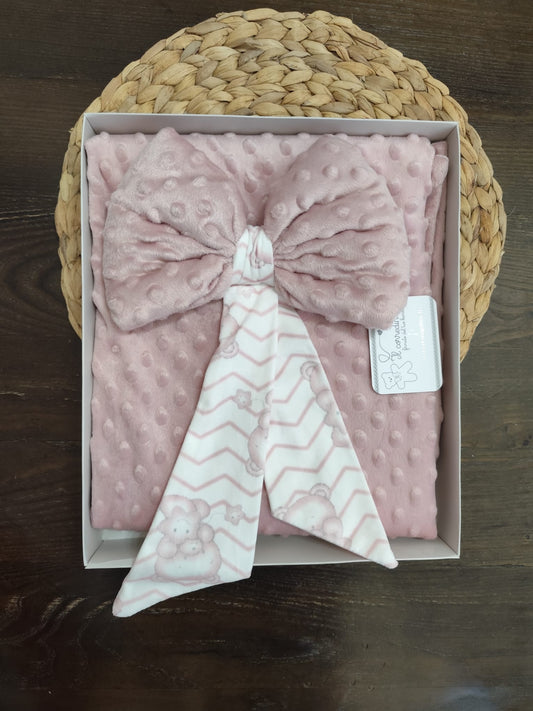 copertine culla in pile rosa antico con fiocco (autunno/inverno)