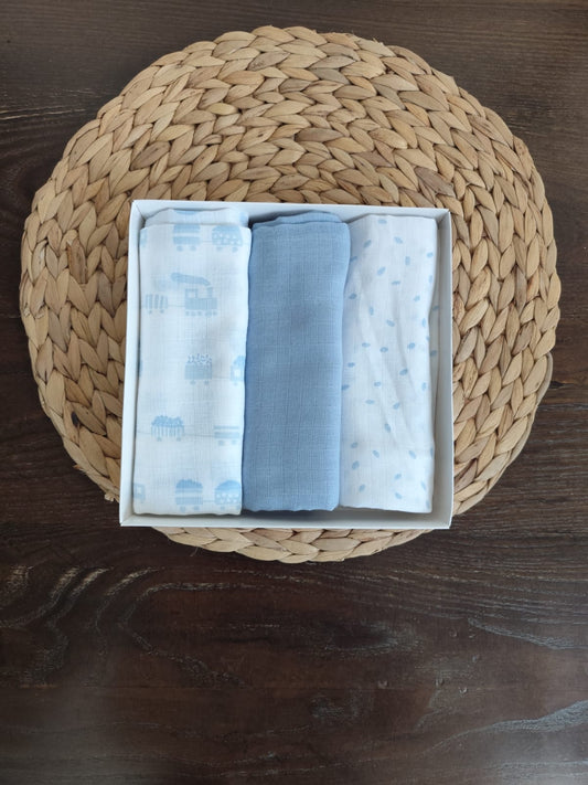 Quadrato Garza azzurri in cotone