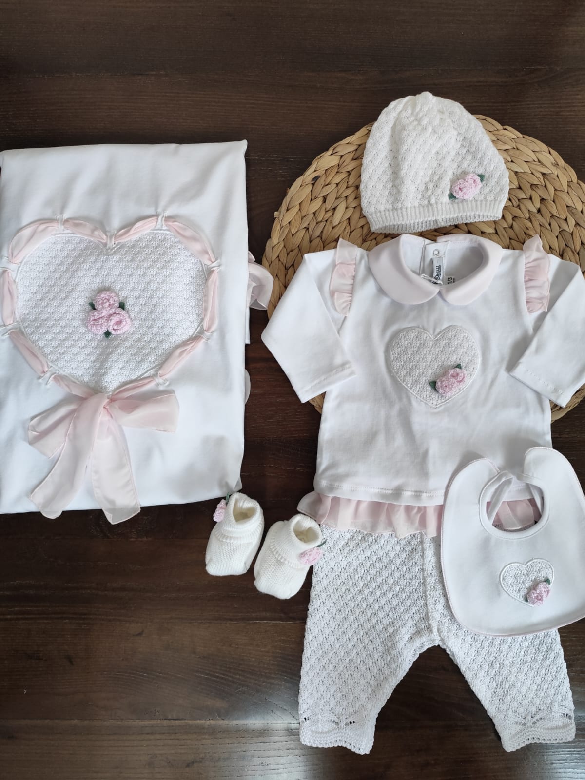 Coordinato nascita Bloom in filo di cotone e Jersey con completino