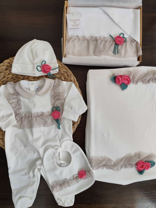 Coordinato nascita "petali di sogni"in cotone