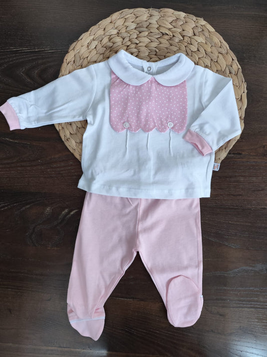 completino due pezzi in jersey neonata a pois bianco