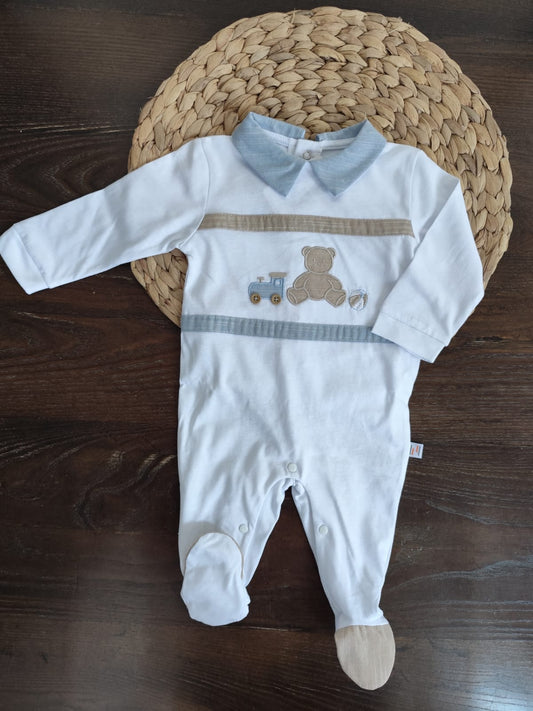 Tutina in cotone neonato bianca con orsetto