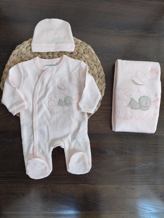 Set nascita "buonanotte" neonata rosa in cotone