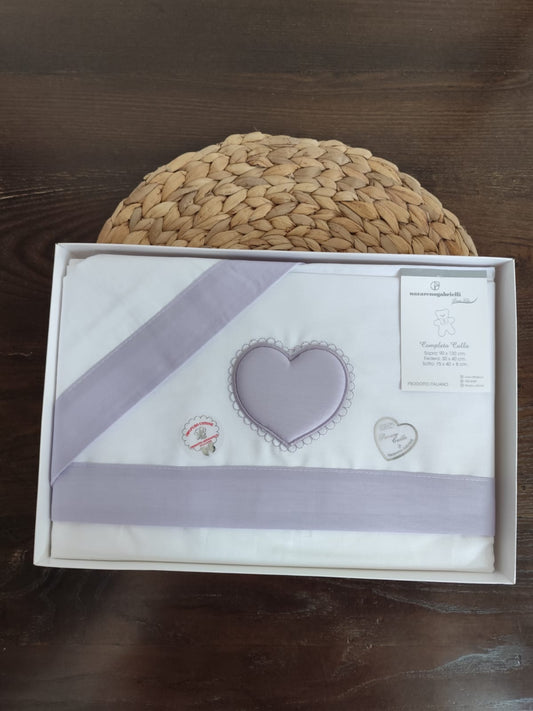 Completo culla neutro in cotone lilla