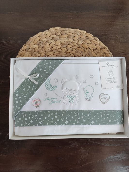 Completo culla neutro in cotone verde