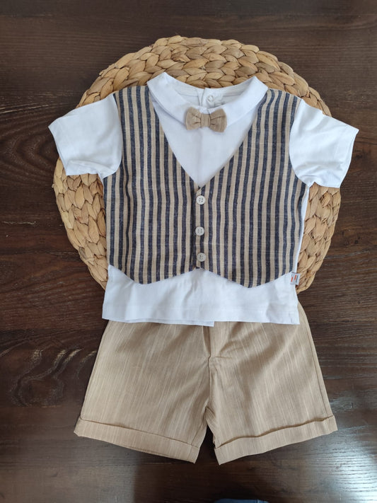 completo corto maschietto in cotone e lino