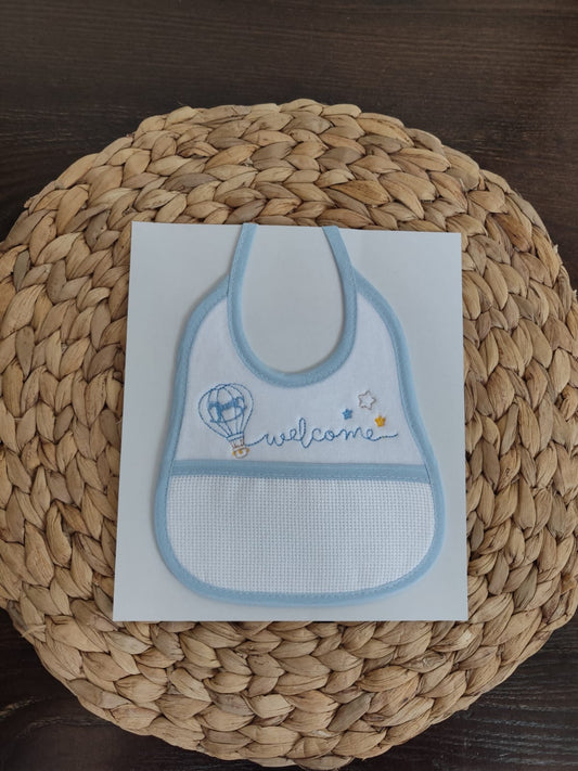 Bavetta Welcome ricamabile azzurra