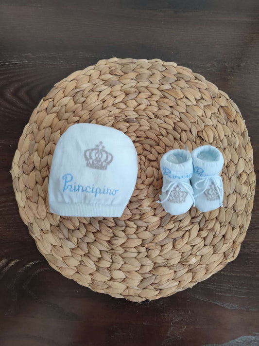 set cappellino e babbucce in cotone "Principino"