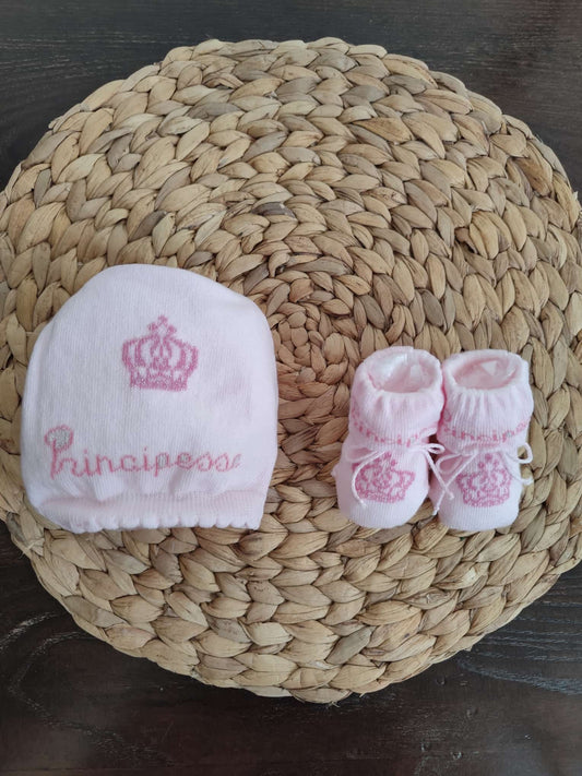 set cappellino e babbucce in cotone "Principessa"