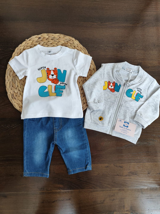 Completino in cotone neonato 3 pezzi " jungle"