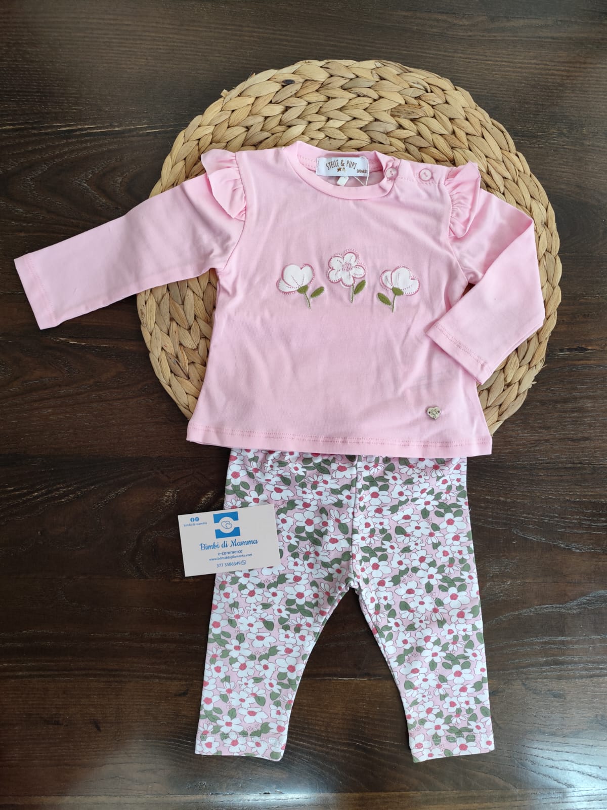 Completino in cotone neonata 2 pezzi "rosa "