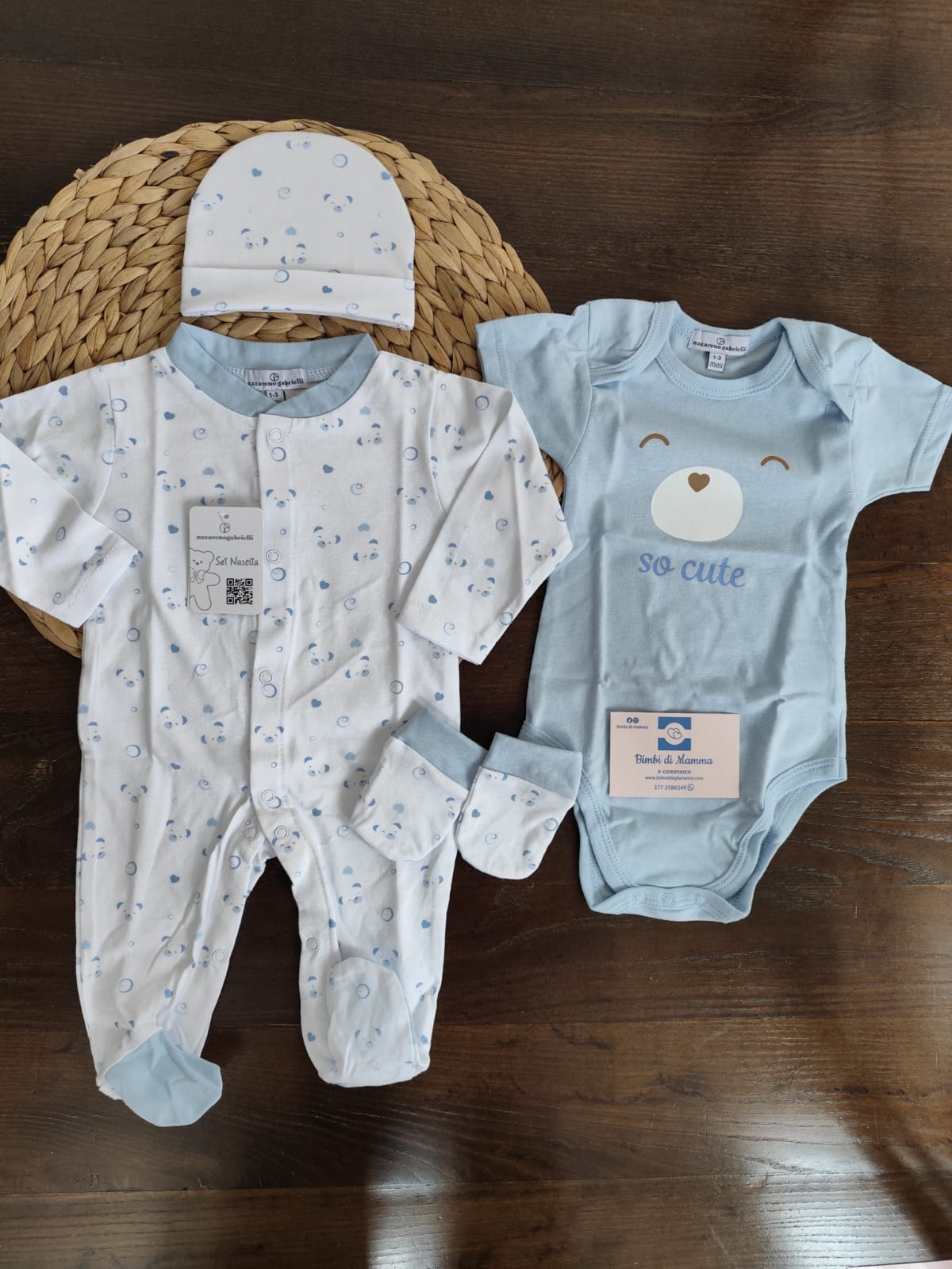 Set nascita  neonato azzurro in cotone 4 pezzi