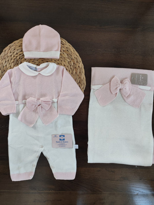 Set nascita fiocco in filo di cotone rosa