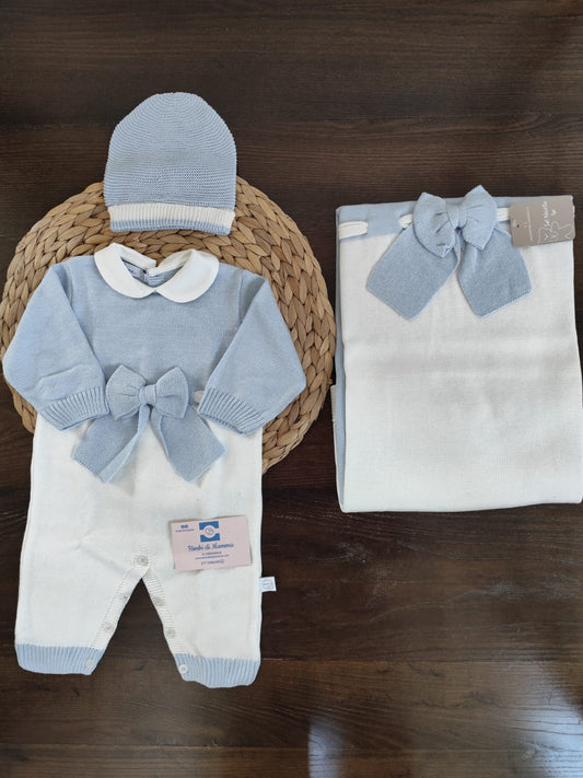 Set nascita fiocco in filo di cotone neonato azzurro