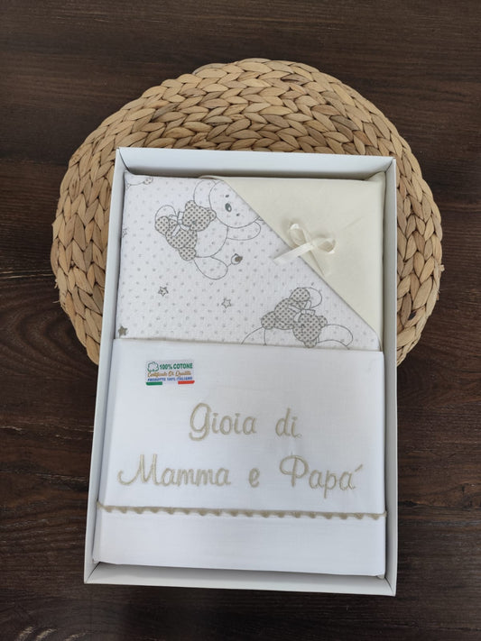 Coordinato carrozzina unisex in cotone " Gioia di mamma e papà"