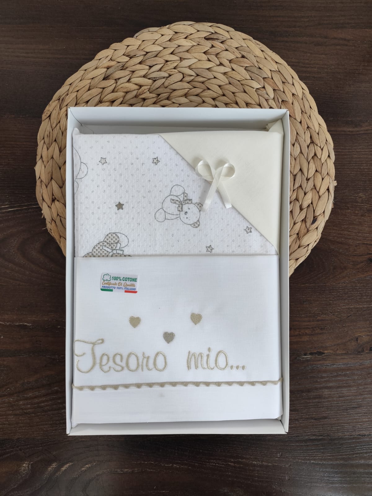 Coordinato carrozzina unisex in cotone " tesoro mio"