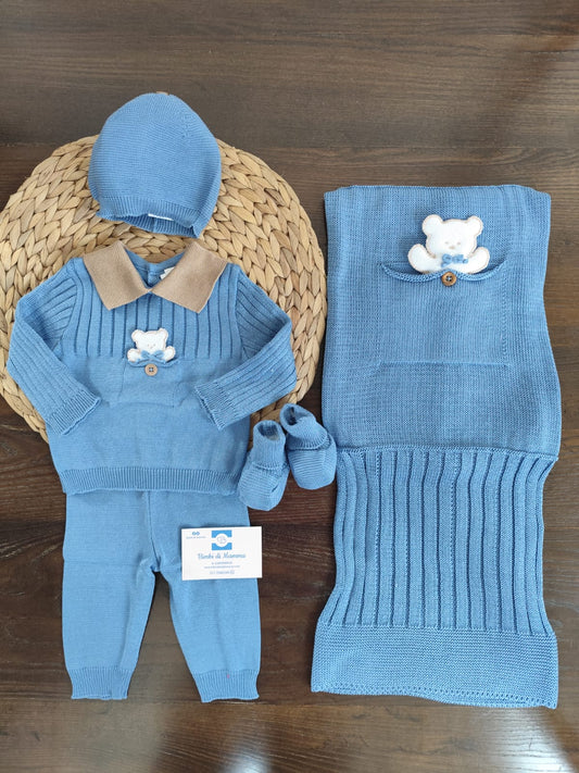 coordinato nascita Noah in filo di cotone con completino