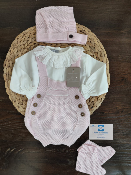 Set in filo di cotone pagliaccetto rosa