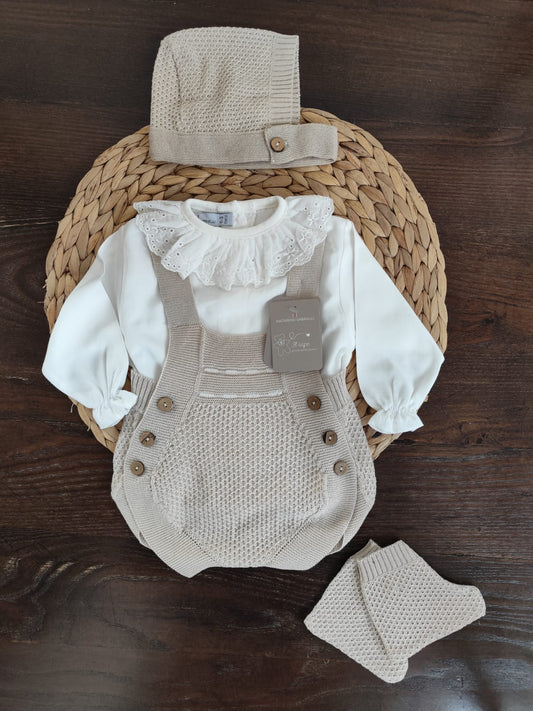 Set in filo di cotone pagliaccetto beige