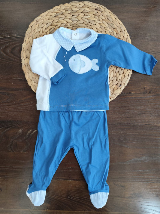 completino in cotone neonato pesciolino blu