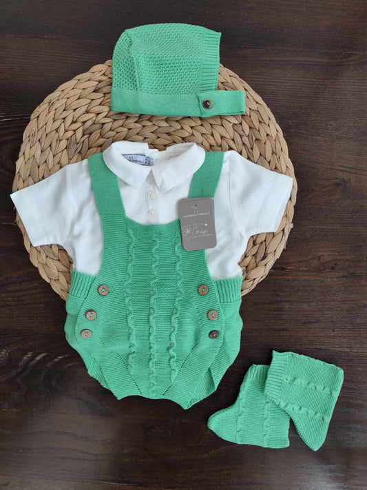 Set in filo di cotone pagliaccetto verde neonato