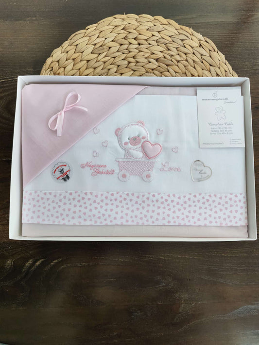 Completo culla "love" Neonata in cotone