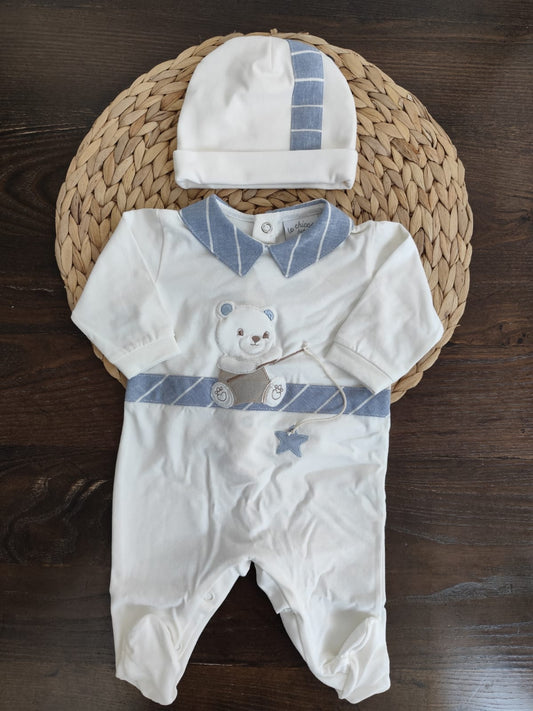 coordinato nascita in cotone "orsetto pescatore"
