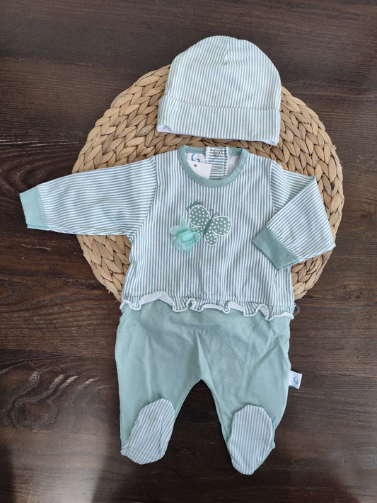 Coordinato nascita in cotone "tenera piccola farfallina" verde