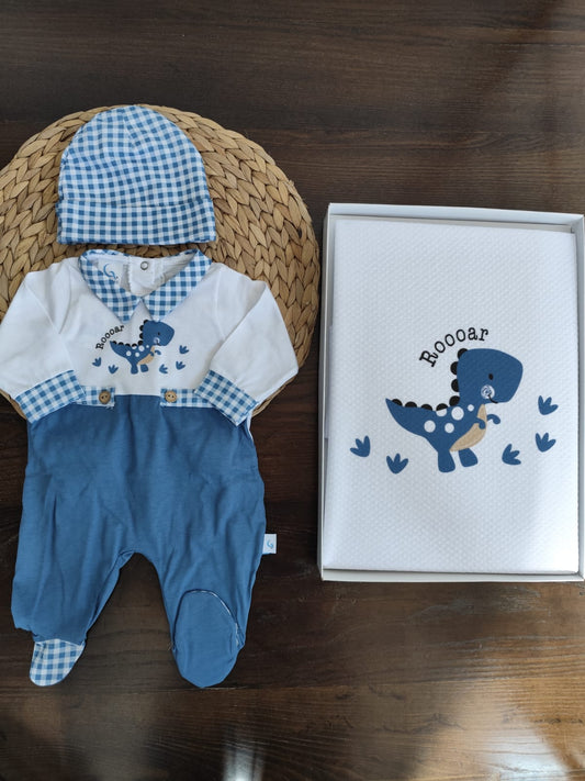Coordinato nascita in cotone "Draghetto blu"
