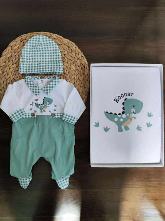 Coordinato nascita in cotone "Draghetto verde"